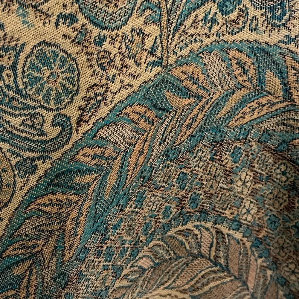 Elegant Tan and Blue Paisley lightweight Shawl one size